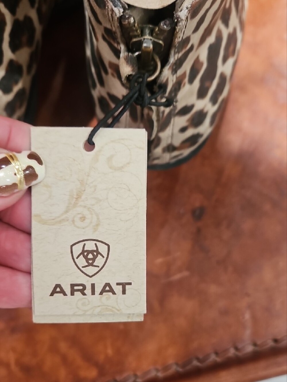 Ariat Tan and Black Leopard-Print Western Ankle Boots - Picture 2 of 5